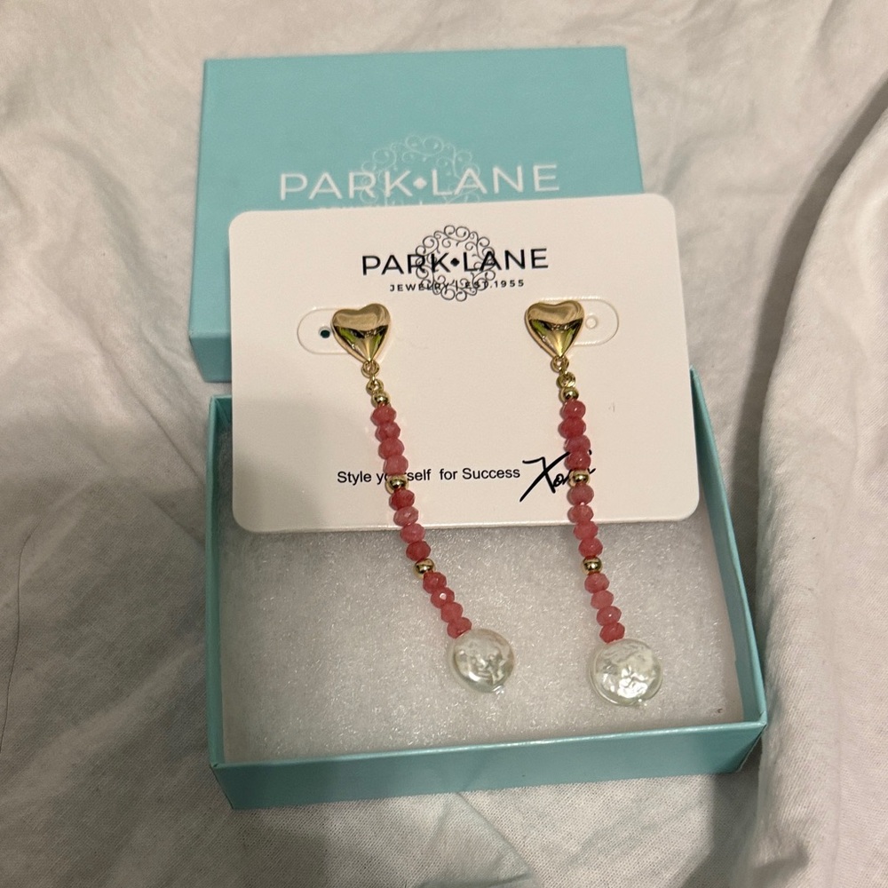 Park Lane Pink and Gold Beaded Heart Earrings